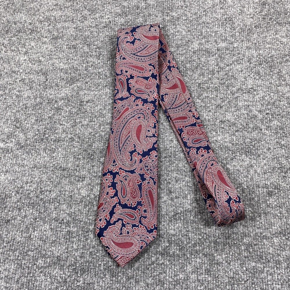 Nautica Tie Mens Red Blue Paisley 100% Silk Jacquard Logo Necktie